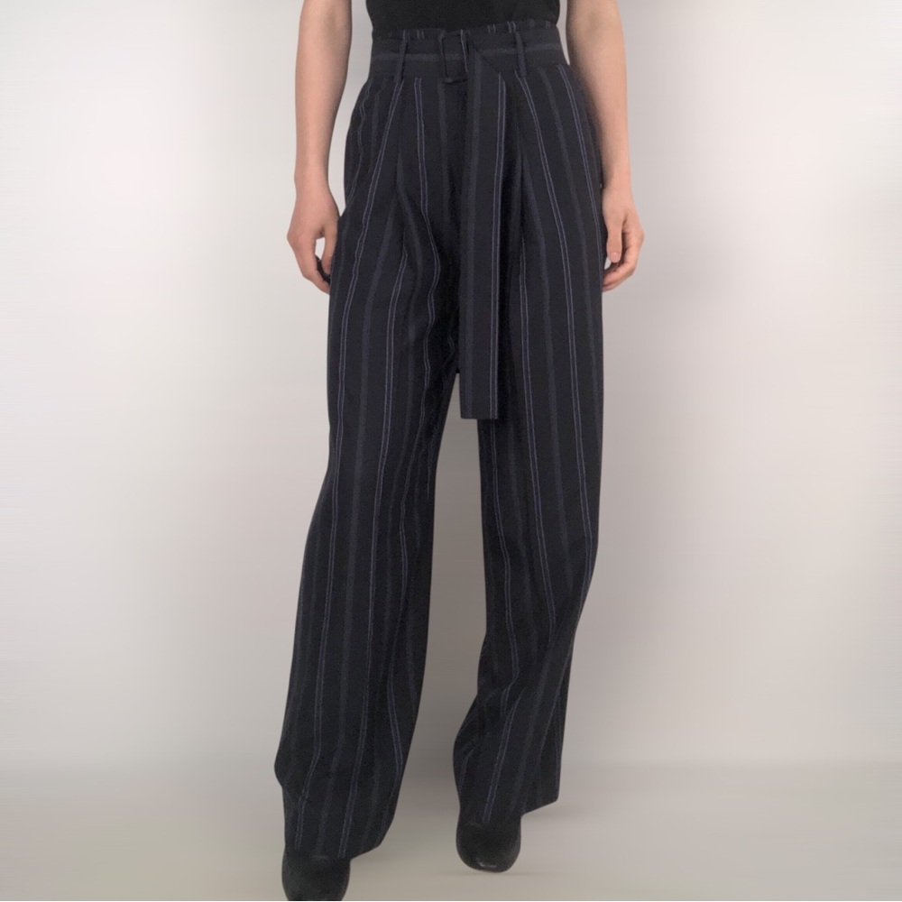 Vince Dobby Striped Straight Leg Belted Size 6 Blue Black Work‎ Preppy
